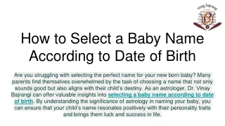 How to Select a Baby Name According to Date of Birth