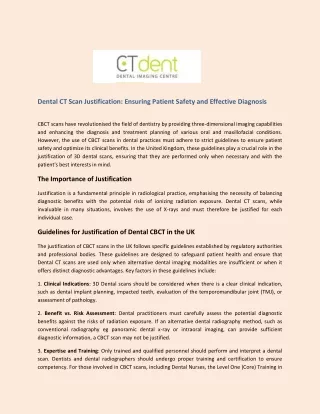 Dental CT Scan Justification Ensuring Patient Safety and Effective Diagnosis - CT Dent Ltd.