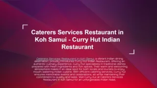 Caterers Services Restaurant in Koh Samui - Curry Hut Indian Restaurant