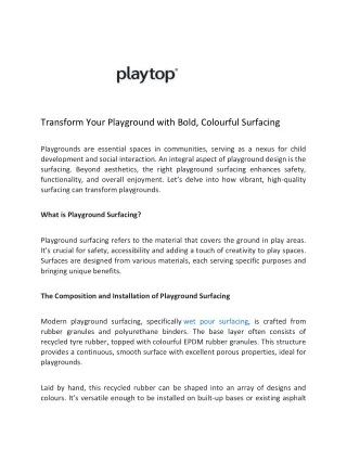 Transform Your Playground with Bold, Colourful Surfacing - Playtop Ltd UK