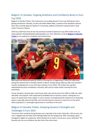 Belgium Vs Slovakia Ongoing Ambitions and Confidence Boost in Euro Cup 2024