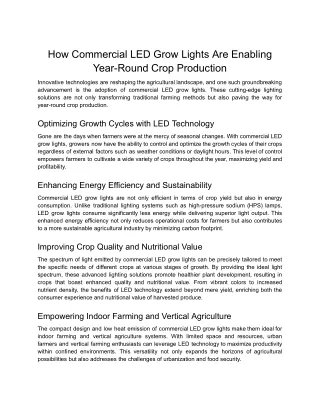 How Commercial LED Grow Lights Are Enabling Year-Round Crop Production