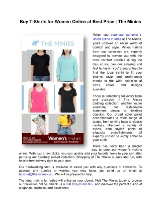 Buy T-Shirts for Women Online at Best Price - The Minies
