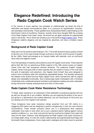 Elegance Redefined Introducing the Rado Captain Cook Watch Series