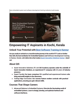 Best Embedded Systems Course in Kannur