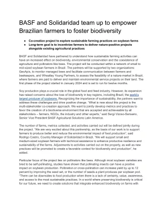 BASF and Solidaridad team up to empower Brazilian farmers to foster biodiversity