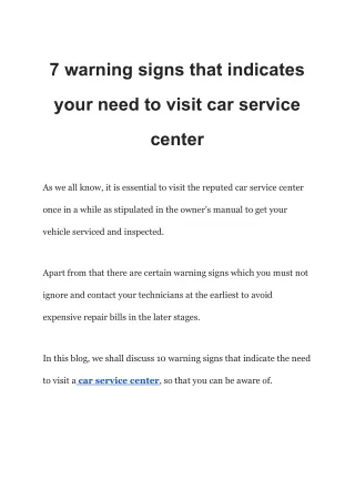 7 warning signs that indicates your need to visit car service center