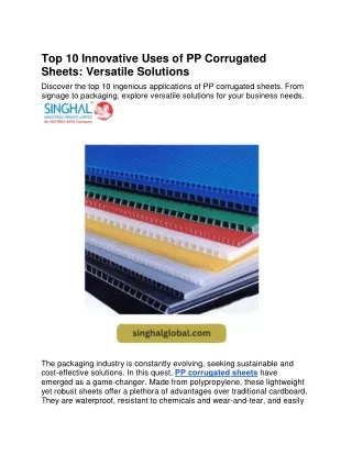 Top 10 Innovative Uses of PP Corrugated Sheets-Versatile Solutions