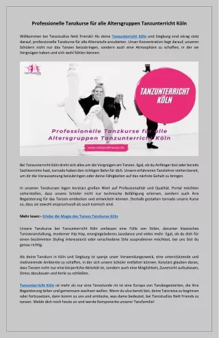 Professionelle Kurse für alle Tanzbegeisterten Tanzunterricht Köln