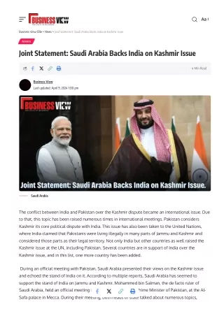 Joint Statement Saudi Arabia Backs India on Kashmir Issue