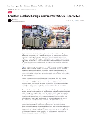 Growth in Local and Foreign Investments MODON Report 2023