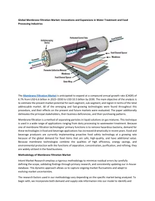 Membrane Filtration Market: Innovations and Expansions in Water Treatment and Fo