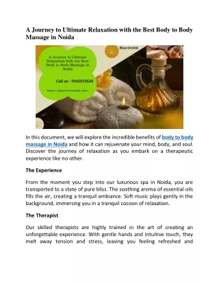 A Journey to Ultimate Relaxation with the Best Body to Body Massage in Noida