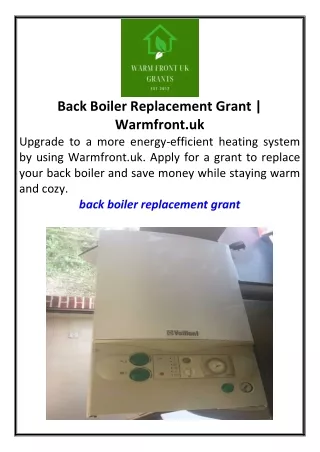 Back Boiler Replacement Grant Warmfront.uk