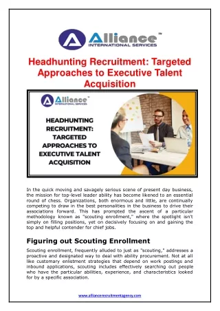 Headhunting Recruitment- Targeted Approaches to Executive Talent Acquisition