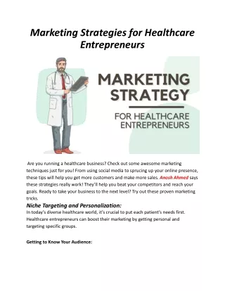 Healthcare Entrepreneurship: Anosh Ahmed's Guide