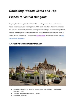 Unlocking Hidden Gems and Top Places to Visit in Bangkok