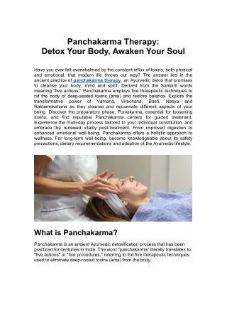 Panchakarma Therapy - Detox Your Body, Awaken Your Soul