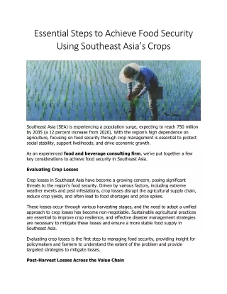 Essential Steps to Achieve Food Security Using Southeast Asia