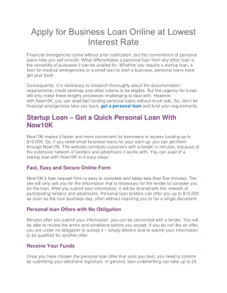 Apply for Business Loan Online at Lowest Interest Rate