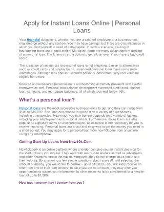 Apply for Instant Loans Online
