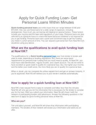 Apply for Quick Funding Loan