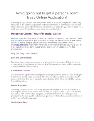 Avoid going out to get a personal loan
