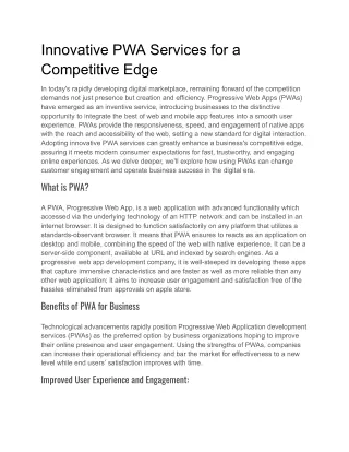 Innovative PWA Services for a Competitive Edge