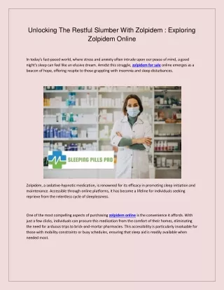 Unlocking The Restful Slumber with Zolpidem  Exploring Zolpidem Online