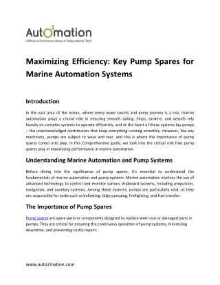 Maximizing Efficiency  Key Pump Spares for Marine Automation Systems