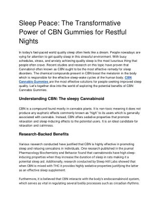 Sleep Peace: The Transformative Power of CBN Gummies for Restful Nights