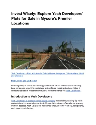 Invest Wisely_ Explore Yesh Developers' Plots for Sale in Mysore's Premier Locations