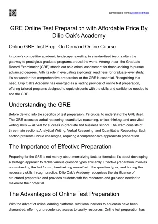 GRE Online Test Preparation with Affordable Price By Dilip Oak's Academy