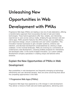 Unleashing New Opportunities in Web Development with PWAs