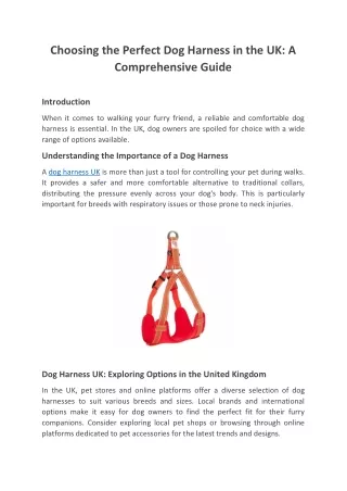 Choosing the Perfect Dog Harness in the UK A Comprehensive Guide