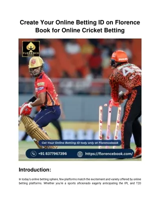 Make Your Online Betting ID on Florence Book for Online Cricket Betting