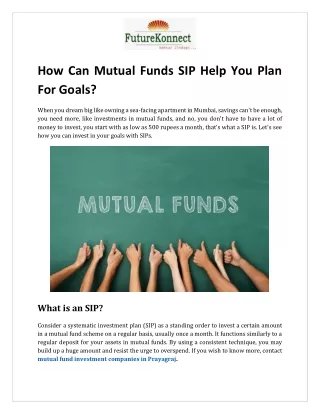 How Can Mutual Funds SIP Help You Plan For Goals DOC