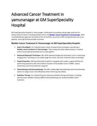 Advanced Cancer Treatment in yamunanagar at GM SuperSpeciality Hospital