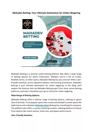 Mahadev Betting Your Ultimate Destination for Online Wagering