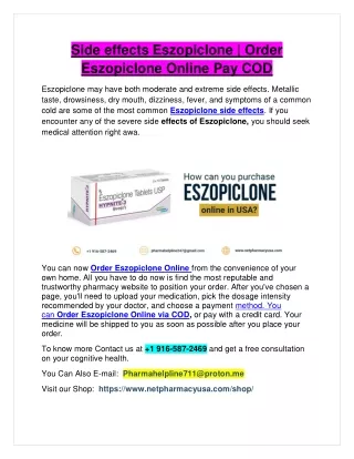 Side effects Eszopiclone | Order Eszopiclone Online Pay COD