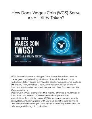 How Does Wages Coin (WGS) Serve As a Utility Token