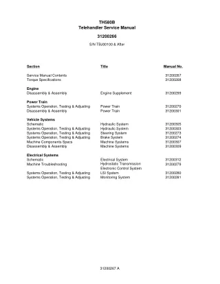 Caterpillar Cat TH580B Telehandler Service Repair Manual