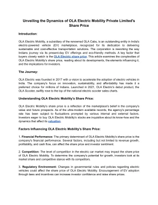 Unveiling the Dynamics of OLA Electric Mobility Private Limited's Share Price