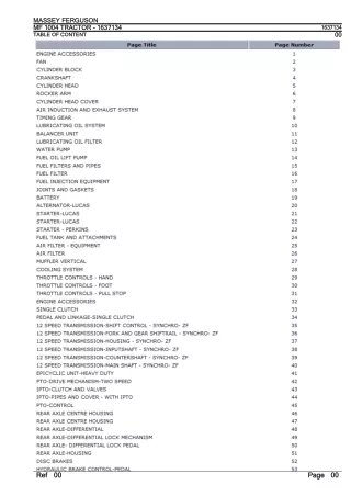 Massey Ferguson MF 1004 TRACTOR Service Parts Catalogue Manual (Part Number  1637134)