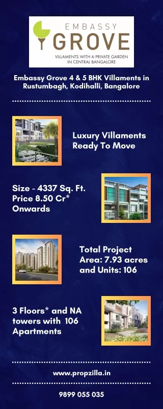 Embassy Grove 4 & 5 BHK Villaments in Rustumbagh, Kodihalli, Bangalore