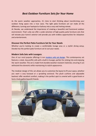 Best Outdoor Furniture Sets for Your Home