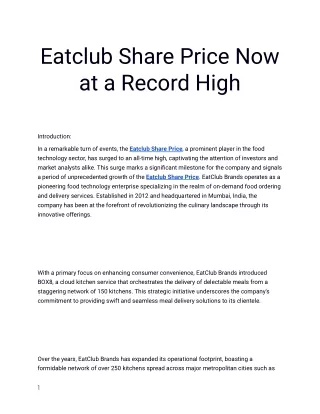 Get the Best Eatclub Share Price only at Planify