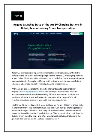 EV Charging Stations Dubai - Regeny