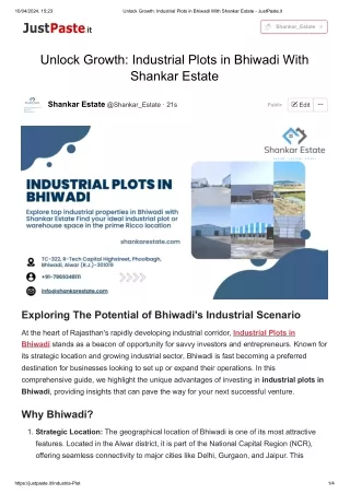 Unlock Growth_ Industrial Plots in Bhiwadi With Shankar Estate