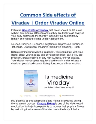 Common Side effects of Viraday | Order Viraday Online